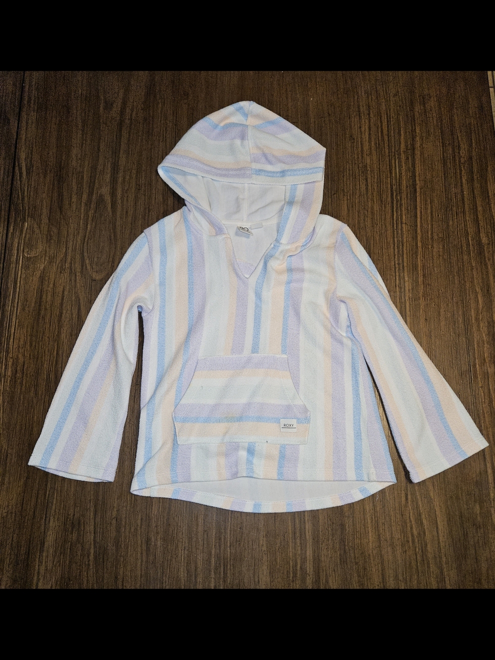 Roxy Girls Hooded Striped Pullover in Light Blue, Pink & Cream Sz S